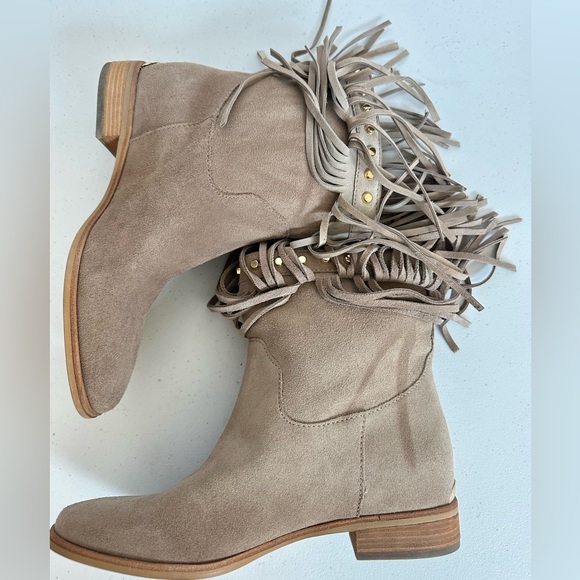 Michael Kors Billy taupe studded fringe booties 7.5 - Picture 5 of 15